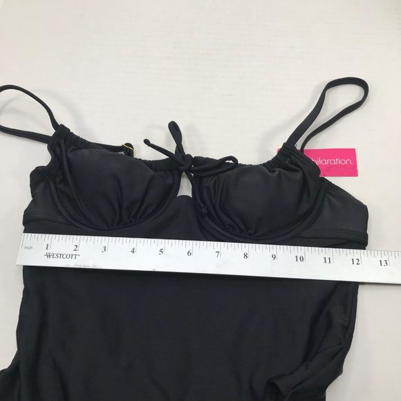 Xhilaration Junior's Size Small 0-2 Shirred Underwire One Piece Swim Suit Black - Picture 8 of 16